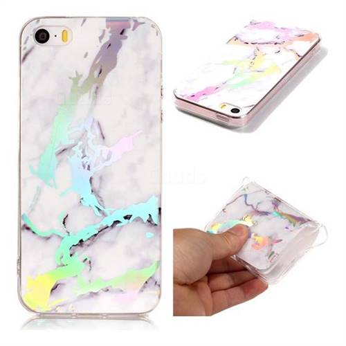 White Marble Pattern Bright Color Laser Soft TPU Case for iPhone SE2 (iPhone SE 2018)