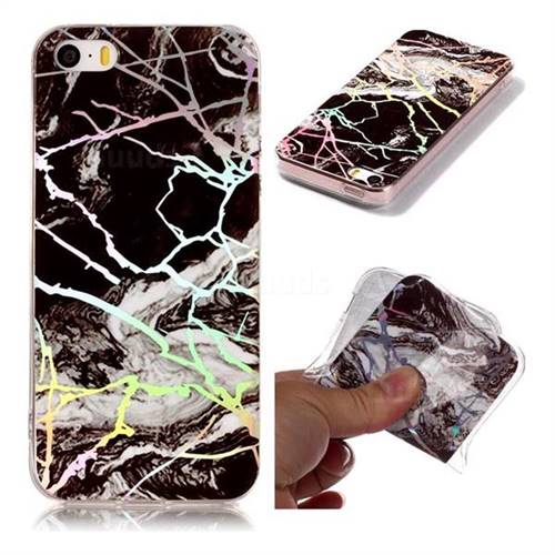 White Black Marble Pattern Bright Color Laser Soft TPU Case for iPhone SE2 (iPhone SE 2018)