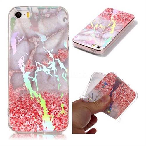 Powder Sandstone Marble Pattern Bright Color Laser Soft TPU Case for iPhone SE2 (iPhone SE 2018)