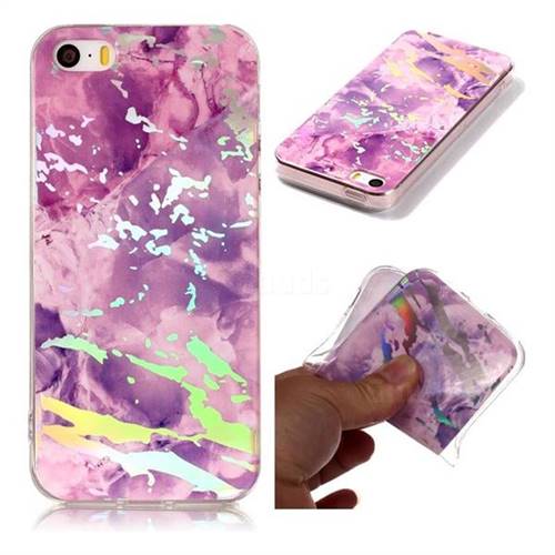 Purple Marble Pattern Bright Color Laser Soft TPU Case for iPhone SE2 (iPhone SE 2018)