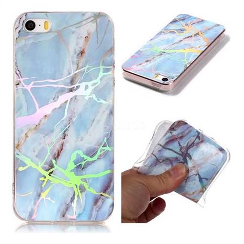 Light Blue Marble Pattern Bright Color Laser Soft TPU Case for iPhone SE2 (iPhone SE 2018)