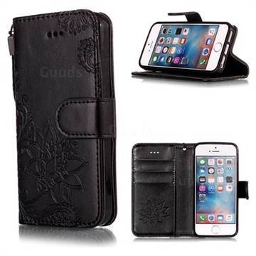 Intricate Embossing Lotus Mandala Flower Leather Wallet Case for iPhone SE2 (iPhone SE 2018) - Black