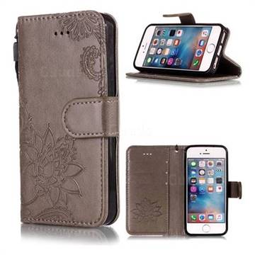 Intricate Embossing Lotus Mandala Flower Leather Wallet Case for iPhone SE2 (iPhone SE 2018) - Gray