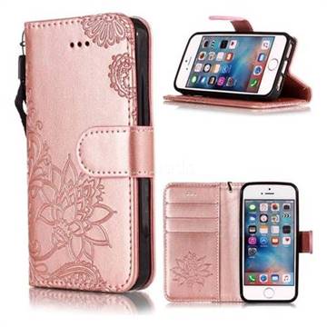 Intricate Embossing Lotus Mandala Flower Leather Wallet Case for iPhone SE2 (iPhone SE 2018) - Rose Gold