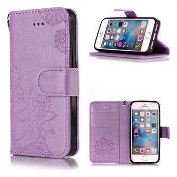 Intricate Embossing Lotus Mandala Flower Leather Wallet Case for iPhone SE2 (iPhone SE 2018) - Purple