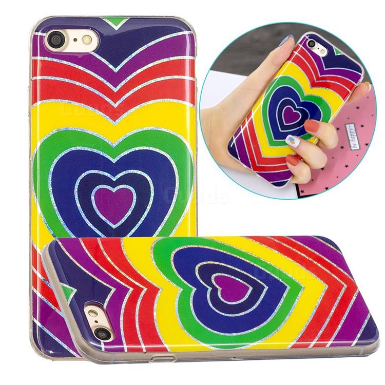 Rainbow Heart Painted Galvanized Electroplating Soft Phone Case Cover for iPhone SE 2020