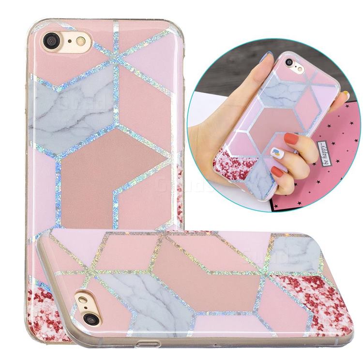 Pink Marble Painted Galvanized Electroplating Soft Phone Case Cover for iPhone SE 2020