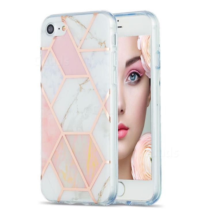 Pink White Marble Pattern Galvanized Electroplating Protective Case Cover for iPhone SE 2020