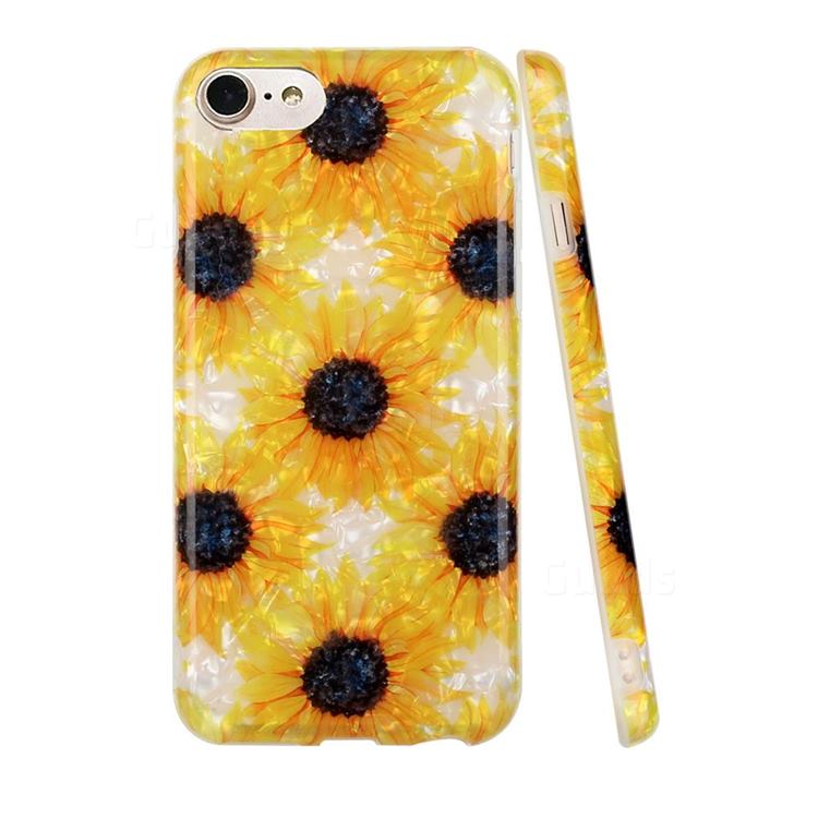 Yellow Sunflowers Shell Pattern Glossy Rubber Silicone Protective Case Cover for iPhone SE 2020