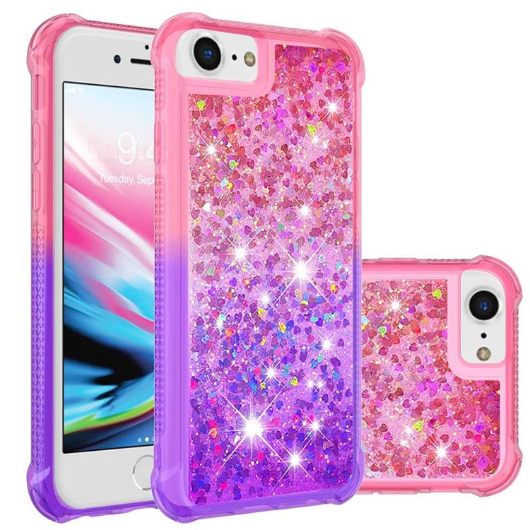Rainbow Gradient Liquid Glitter Quicksand Sequins Phone Case for iPhone SE 2020 - Pink Purple