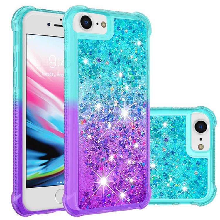 Rainbow Gradient Liquid Glitter Quicksand Sequins Phone Case for iPhone SE 2020 - Blue Purple