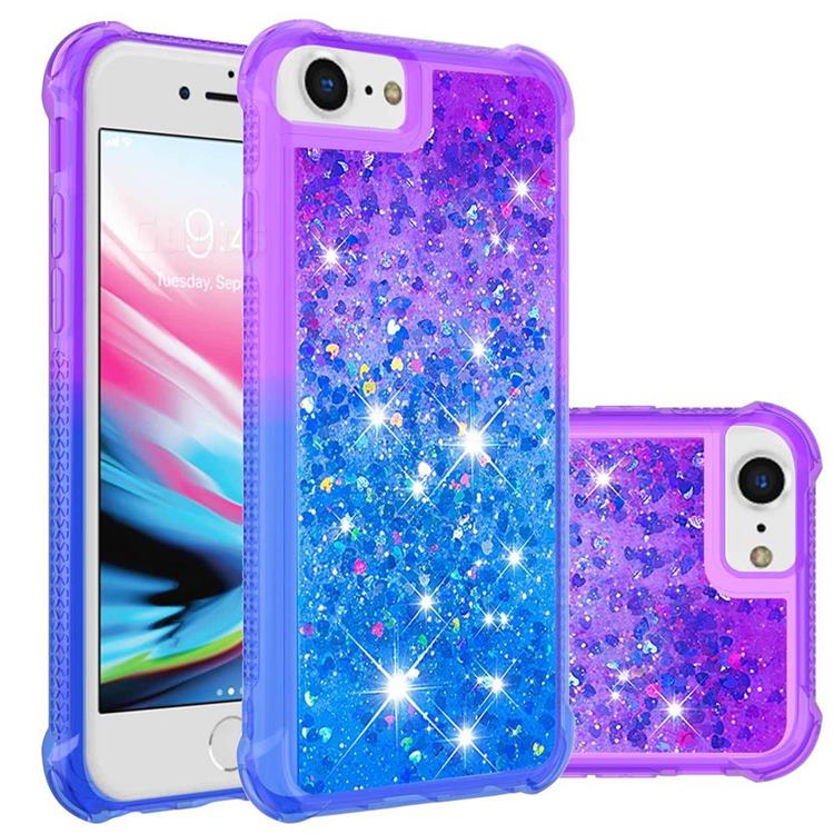 Rainbow Gradient Liquid Glitter Quicksand Sequins Phone Case for iPhone SE 2020 - Purple Blue