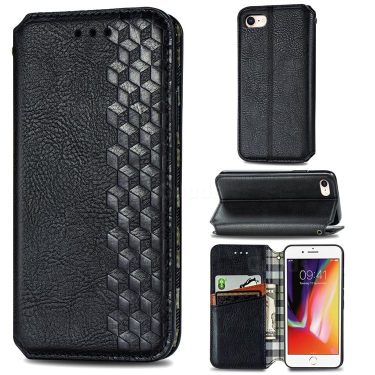 Ultra Slim Fashion Business Card Magnetic Automatic Suction Leather Flip Cover for iPhone SE 2020 - Black