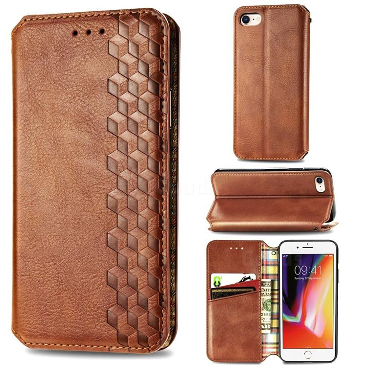 Ultra Slim Fashion Business Card Magnetic Automatic Suction Leather Flip Cover for iPhone SE 2020 - Brown