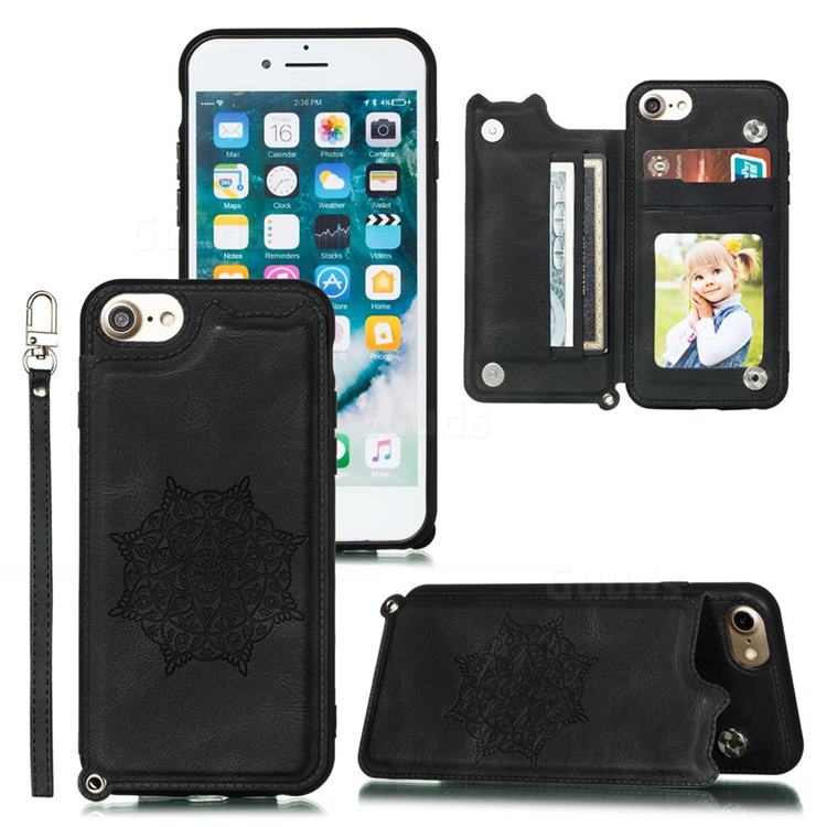 Luxury Mandala Multi-function Magnetic Card Slots Stand Leather Back Cover for iPhone SE 2020 - Black