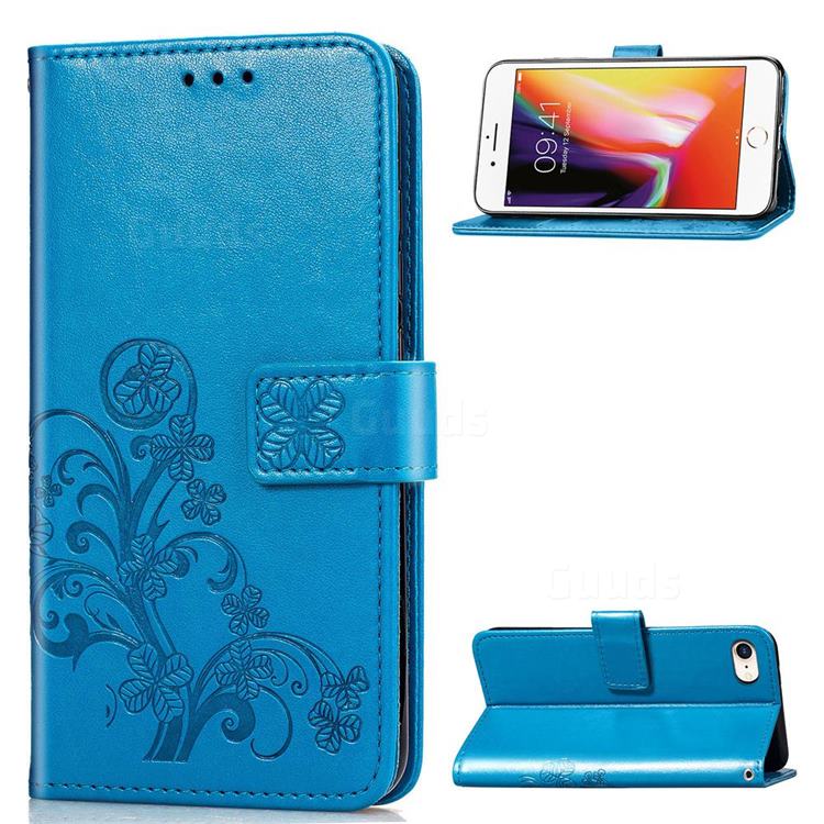 Embossing Imprint Four-Leaf Clover Leather Wallet Case for iPhone SE 2020 - Blue