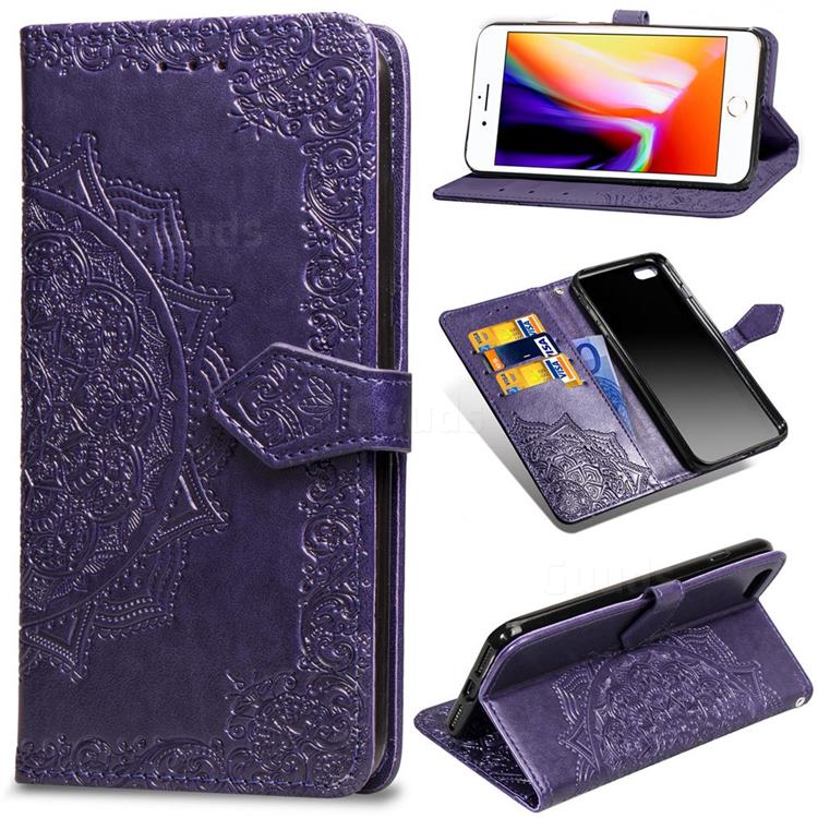 Embossing Imprint Mandala Flower Leather Wallet Case for iPhone SE 2020 - Purple