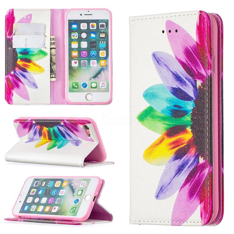 Sun Flower Slim Magnetic Attraction Wallet Flip Cover for iPhone SE 2020