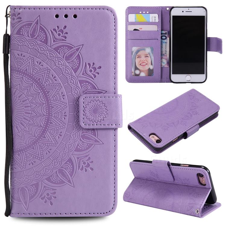 Intricate Embossing Datura Leather Wallet Case for iPhone SE 2020 - Purple