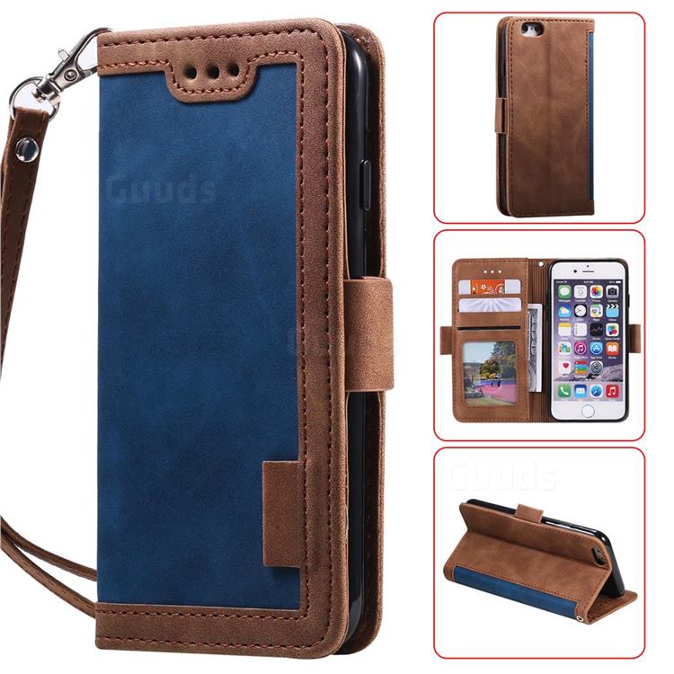 Luxury Retro Stitching Leather Wallet Phone Case for iPhone SE 2020 - Dark Blue