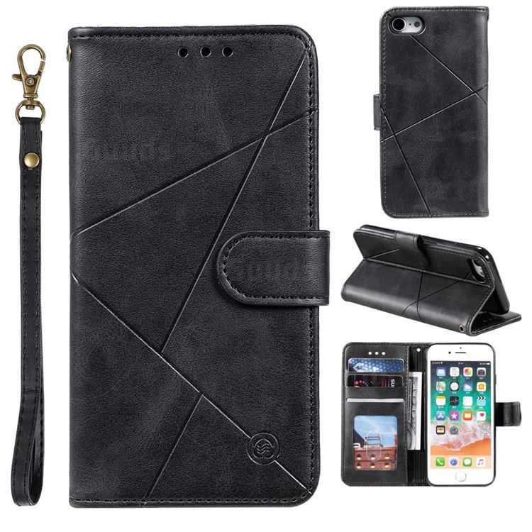 Embossing Geometric Leather Wallet Case for iPhone SE 2020 - Black