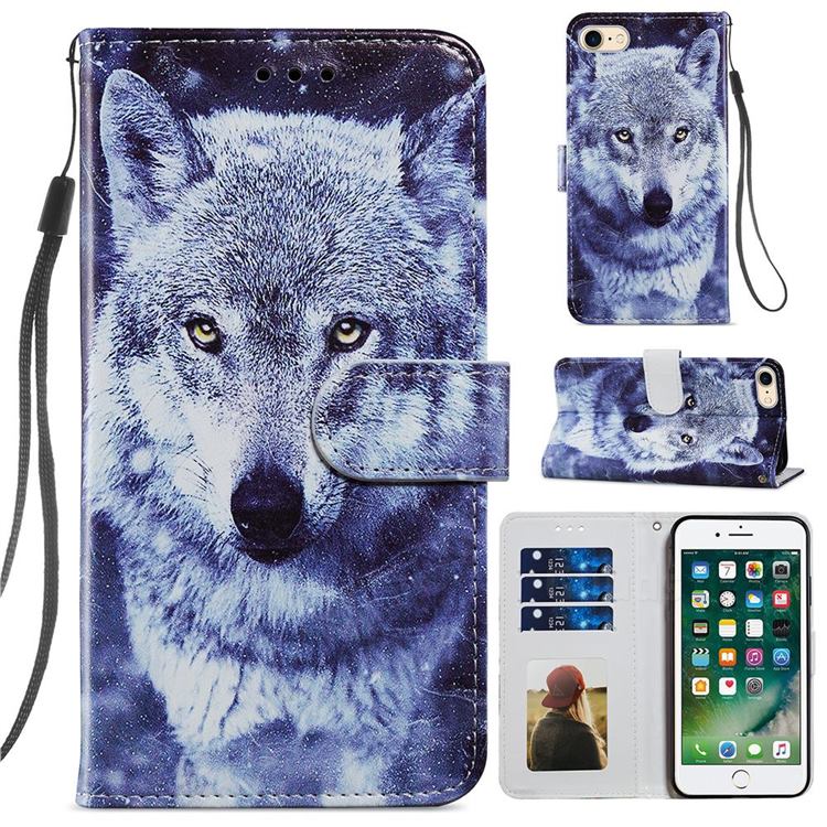 White Wolf Smooth Leather Phone Wallet Case for iPhone SE 2020