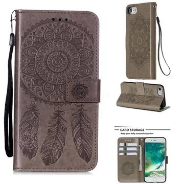 Embossing Dream Catcher Mandala Flower Leather Wallet Case for iPhone SE 2020 - Gray