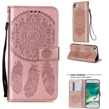 Embossing Dream Catcher Mandala Flower Leather Wallet Case for iPhone SE 2020 - Rose Gold