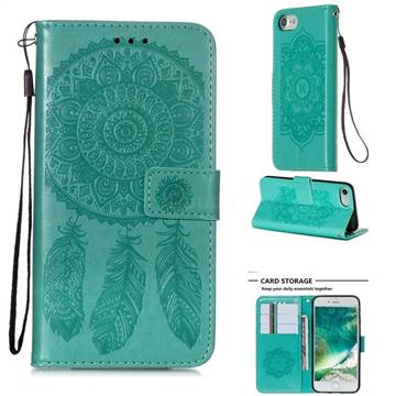 Embossing Dream Catcher Mandala Flower Leather Wallet Case for iPhone SE 2020 - Green