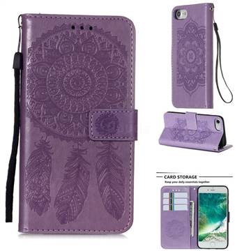 Embossing Dream Catcher Mandala Flower Leather Wallet Case for iPhone SE 2020 - Purple