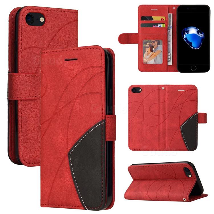 Luxury Two-color Stitching Leather Wallet Case Cover for iPhone SE 2020 - Red