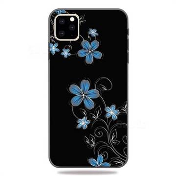Little Blue Flowers 3D Embossed Relief Black TPU Cell Phone Back Cover for iPhone 11 Pro (5.8 inch)