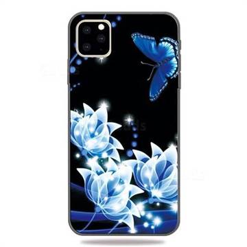 Blue Butterfly 3D Embossed Relief Black TPU Cell Phone Back Cover for iPhone 11 Pro (5.8 inch)