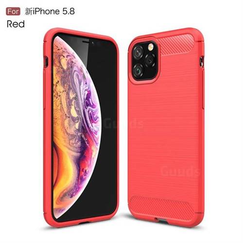Luxury Carbon Fiber Brushed Wire Drawing Silicone TPU Back Cover for iPhone 11 Pro (5.8 inch) - Red