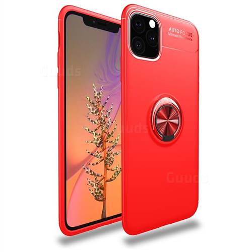 Auto Focus Invisible Ring Holder Soft Phone Case for iPhone 11 Pro (5.8 inch) - Red