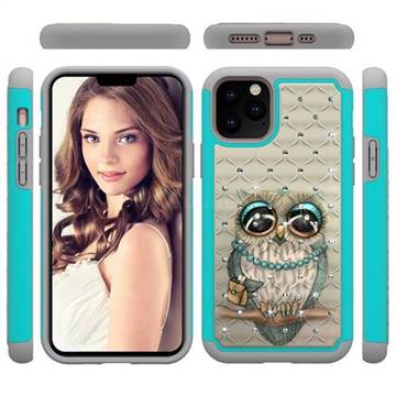 Sweet Gray Owl Studded Rhinestone Bling Diamond Shock Absorbing Hybrid Defender Rugged Phone Case Cover for iPhone 11 Pro (5.8 inch)