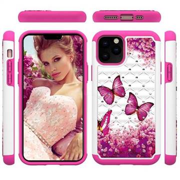 Rose Butterfly Studded Rhinestone Bling Diamond Shock Absorbing Hybrid Defender Rugged Phone Case Cover for iPhone 11 Pro (5.8 inch)