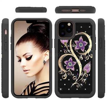 Peacock Flower Studded Rhinestone Bling Diamond Shock Absorbing Hybrid Defender Rugged Phone Case Cover for iPhone 11 Pro (5.8 inch)