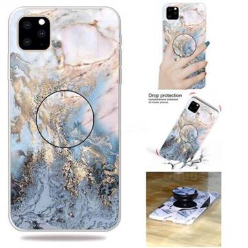 Golden Gray Marble Pop Stand Holder Varnish Phone Cover for iPhone 11 Pro (5.8 inch)