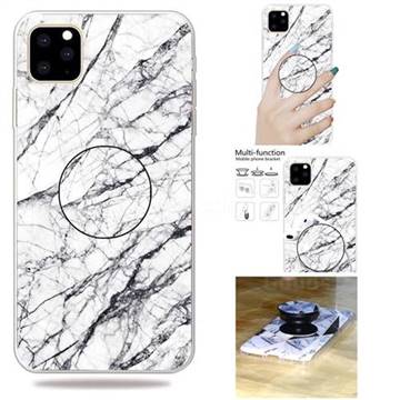 White Marble Pop Stand Holder Varnish Phone Cover for iPhone 11 Pro (5.8 inch)