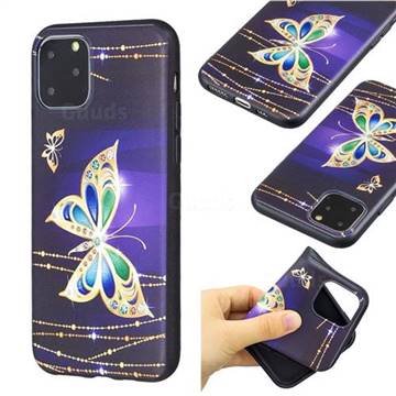 Golden Shining Butterfly 3D Embossed Relief Black Soft Back Cover for iPhone 11 Pro (5.8 inch)