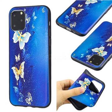 Golden Butterflies 3D Embossed Relief Black Soft Back Cover for iPhone 11 Pro (5.8 inch)