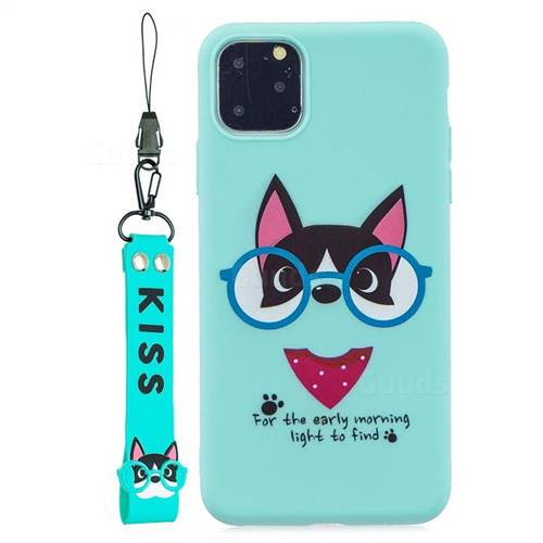 Green Glasses Dog Soft Kiss Candy Hand Strap Silicone Case for iPhone 11 Pro (5.8 inch)