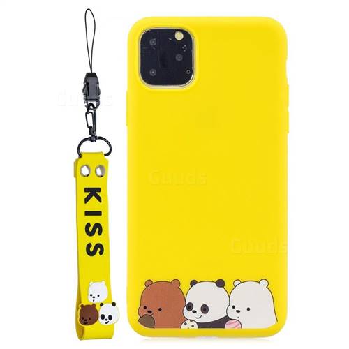 Yellow Bear Family Soft Kiss Candy Hand Strap Silicone Case for iPhone 11 Pro (5.8 inch)