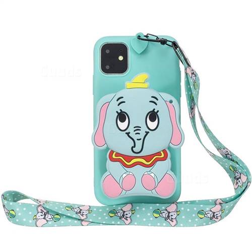 Blue Elephant Neck Lanyard Zipper Wallet Silicone Case for iPhone 11 Pro (5.8 inch)