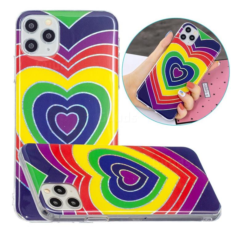 Rainbow Heart Painted Galvanized Electroplating Soft Phone Case Cover for iPhone 11 Pro (5.8 inch)