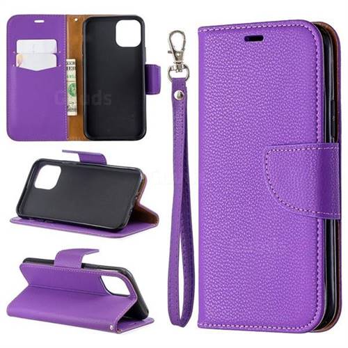 Classic Luxury Litchi Leather Phone Wallet Case for iPhone 11 Pro (5.8 inch) - Purple