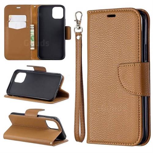 Classic Luxury Litchi Leather Phone Wallet Case for iPhone 11 Pro (5.8 inch) - Brown