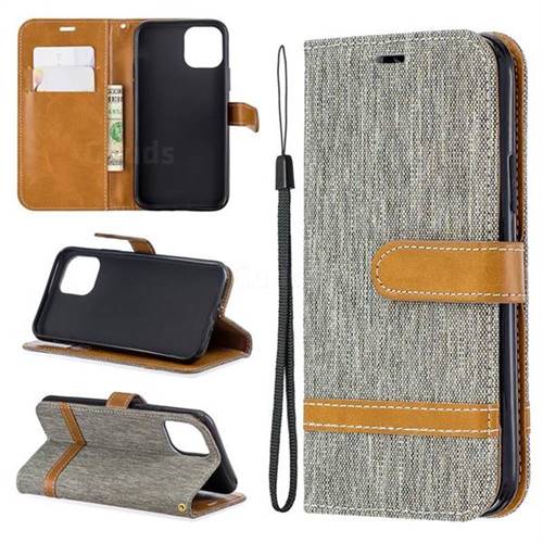 Jeans Cowboy Denim Leather Wallet Case for iPhone 11 Pro (5.8 inch) - Gray