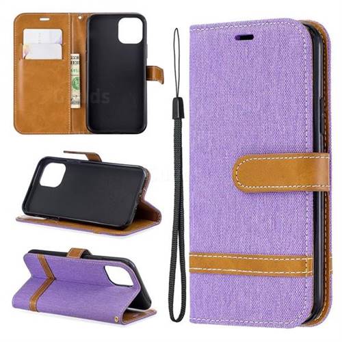 Jeans Cowboy Denim Leather Wallet Case for iPhone 11 Pro (5.8 inch) - Purple